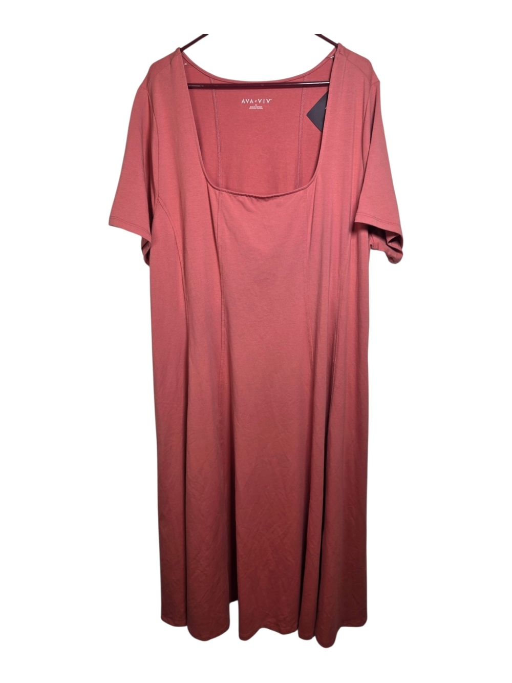 NWT Ava & Viv Dusty Pink Coral Seamed Knit Midi Dress Plus Size 3X 24/26 Pockets